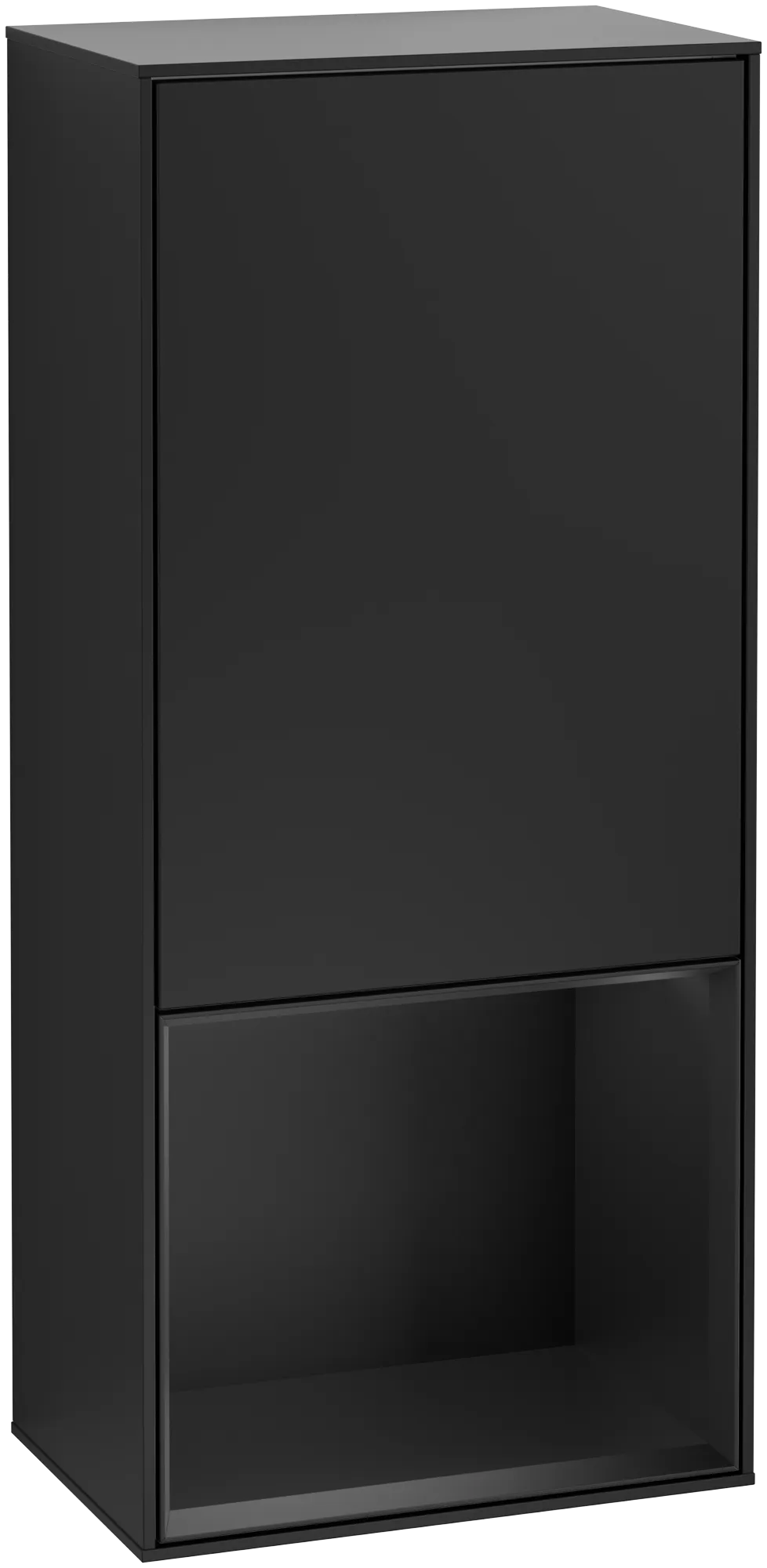 Picture of VILLEROY BOCH Finion Side cabinet, with lighting, 1 door, 418 x 936 x 270 mm, Black Matt Lacquer / Black Matt Lacquer #G550PDPD