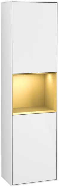 Bild von VILLEROY BOCH Finion Hochschrank, mit Beleuchtung, 2 Türen, 418 x 1516 x 270 mm, Glossy White Lacquer / Gold Matt Lacquer #G470HFGF