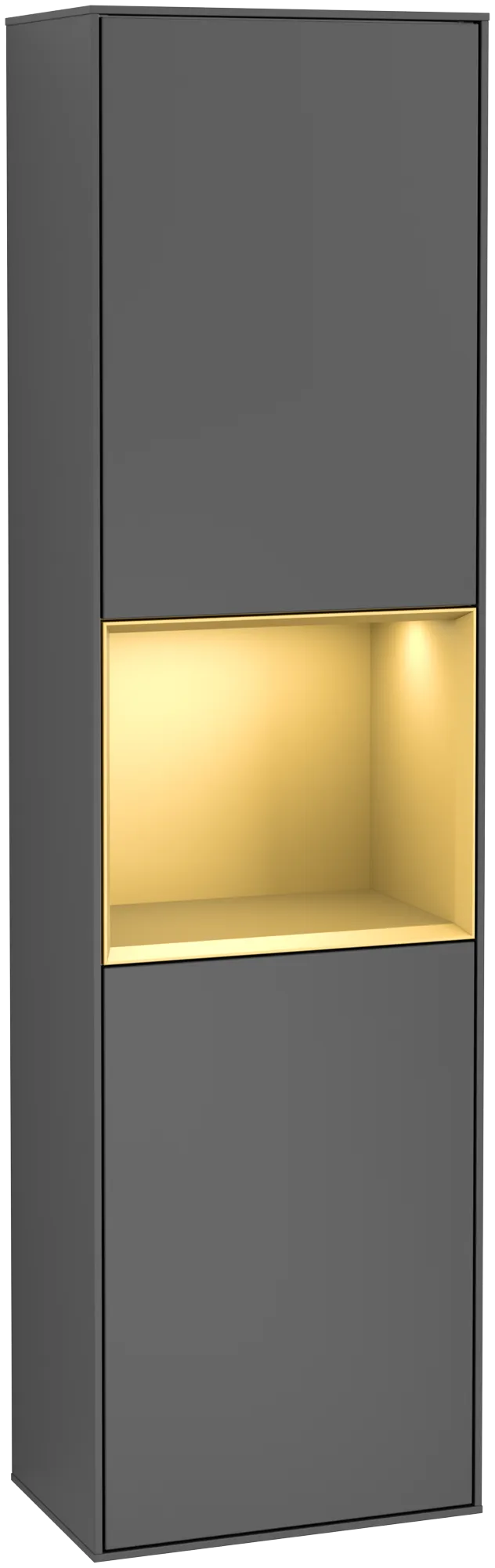 Bild von VILLEROY BOCH Finion Hochschrank, mit Beleuchtung, 2 Türen, 418 x 1516 x 270 mm, Anthracite Matt Lacquer / Gold Matt Lacquer #G470HFGK