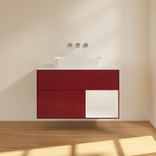 Bild von VILLEROY BOCH Finion Waschbeckenunterschrank, mit Beleuchtung, 2 Auszüge, 1000 x 603 x 501 mm, Peony Matt Lacquer / Glossy White Lacquer / Glass White Matt #G661GFHB