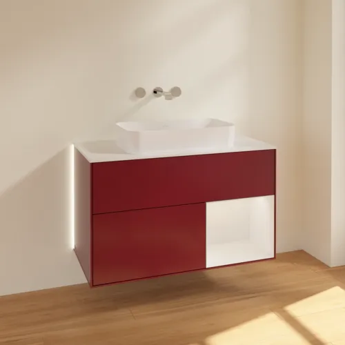 Bild von VILLEROY BOCH Finion Waschbeckenunterschrank, mit Beleuchtung, 2 Auszüge, 1000 x 603 x 501 mm, Peony Matt Lacquer / Glossy White Lacquer / Glass White Matt #G661GFHB