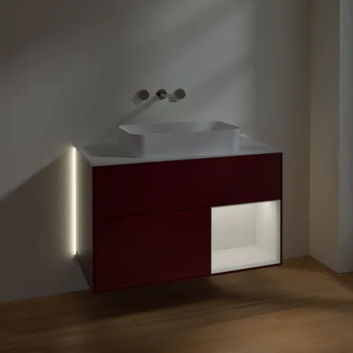 Bild von VILLEROY BOCH Finion Waschbeckenunterschrank, mit Beleuchtung, 2 Auszüge, 1000 x 603 x 501 mm, Peony Matt Lacquer / Glossy White Lacquer / Glass White Matt #G661GFHB