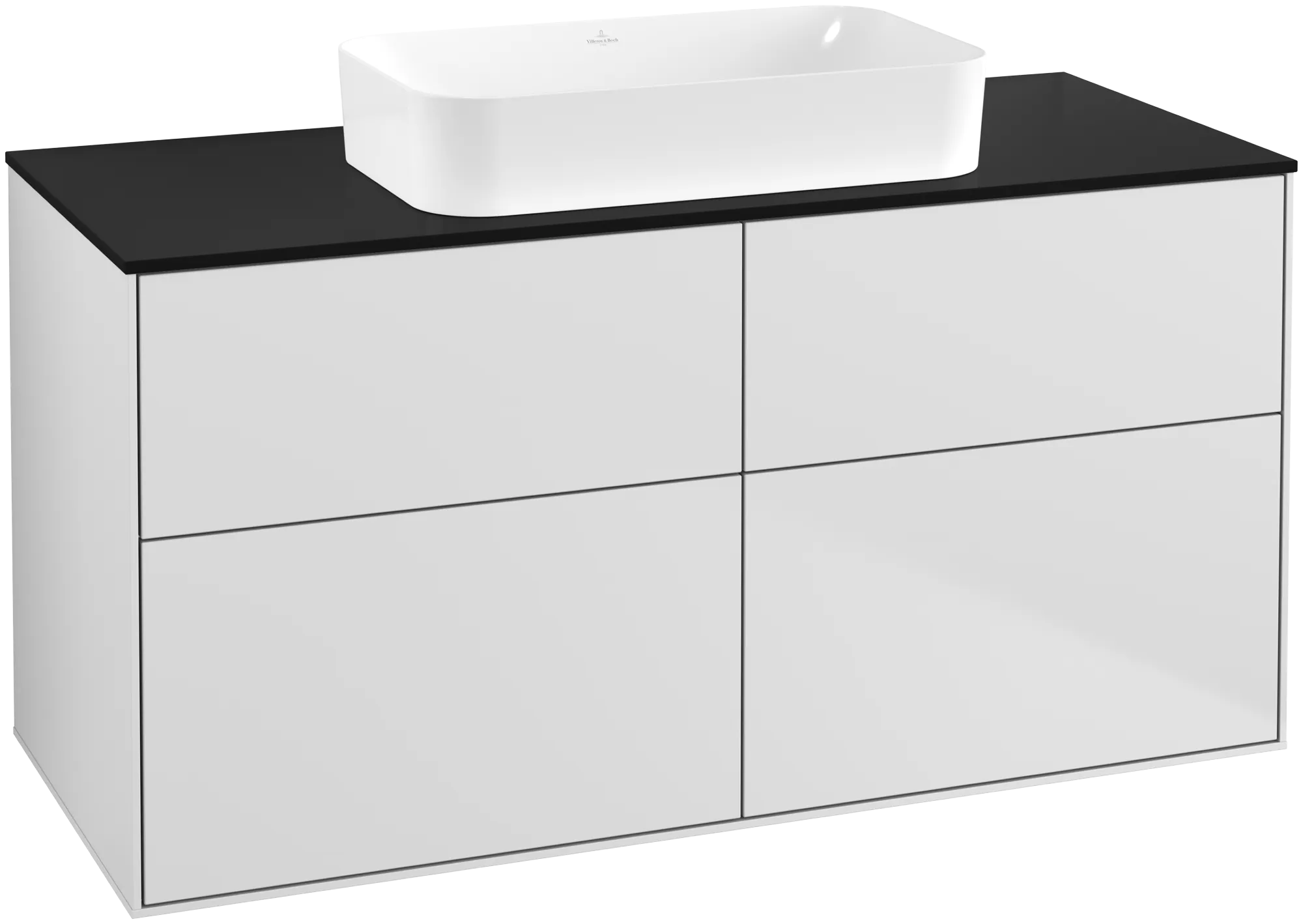 Picture of VILLEROY BOCH Finion Vanity unit, with lighting, 4 pull-out compartments, 1200 x 603 x 501 mm, White Matt Lacquer / Glass Black Matt #G67200MT