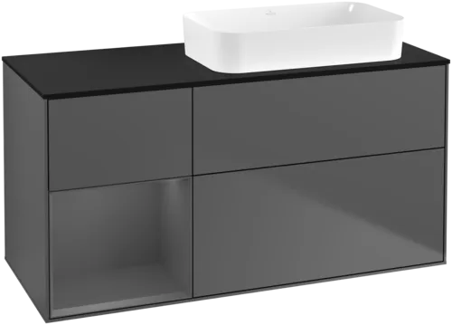 Picture of VILLEROY BOCH Finion Vanity unit, with lighting, 3 pull-out compartments, 1200 x 603 x 501 mm, Anthracite Matt Lacquer / Anthracite Matt Lacquer / Glass Black Matt #G682GKGK