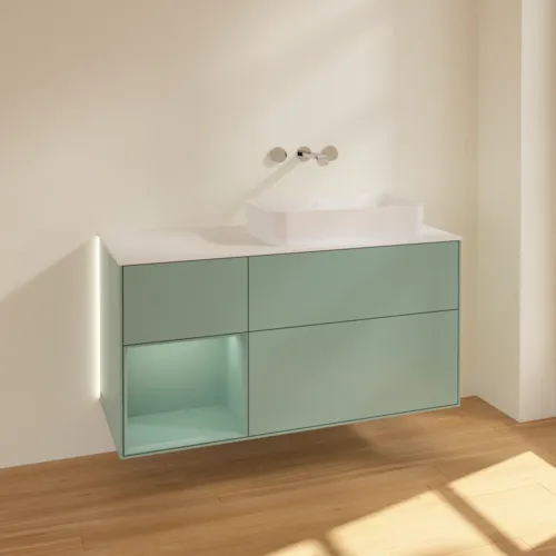 VILLEROY BOCH Finion Waschbeckenunterschrank, mit Beleuchtung, 3 Auszüge, 1200 x 603 x 501 mm, Olive Matt Lacquer / Olive Matt Lacquer / Glass White Matt #G681GMGM, Bild 2