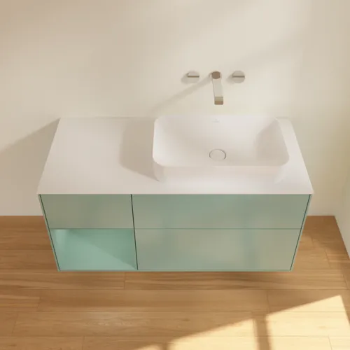 VILLEROY BOCH Finion Waschbeckenunterschrank, mit Beleuchtung, 3 Auszüge, 1200 x 603 x 501 mm, Olive Matt Lacquer / Olive Matt Lacquer / Glass White Matt #G681GMGM, Bild 4