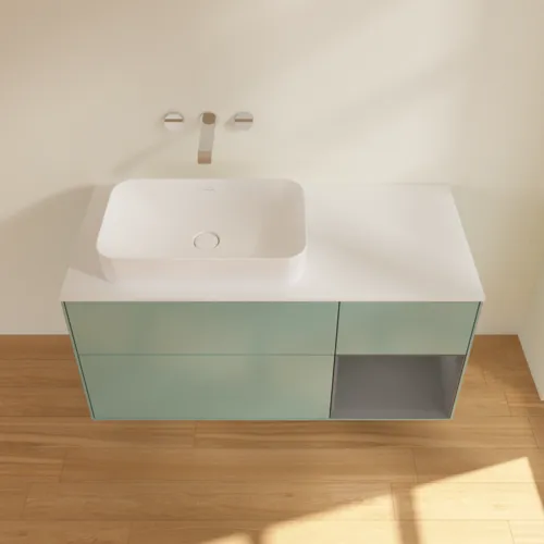 Bild von VILLEROY BOCH Finion Waschbeckenunterschrank, mit Beleuchtung, 3 Auszüge, 1200 x 603 x 501 mm, Olive Matt Lacquer / Anthracite Matt Lacquer / Glass White Matt #G691GKGM