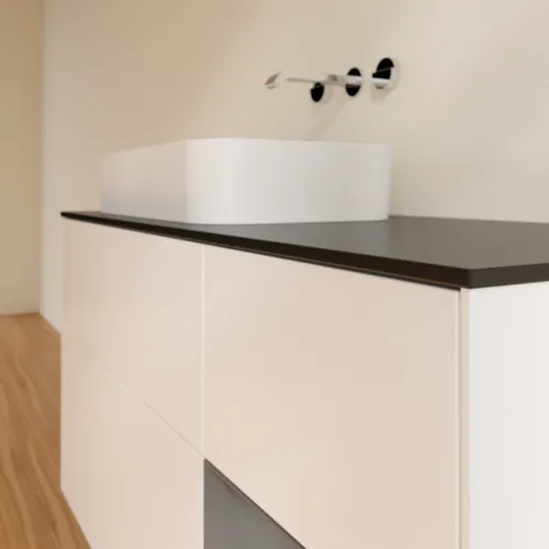 Bild von VILLEROY BOCH Finion Waschbeckenunterschrank, mit Beleuchtung, 3 Auszüge, 1200 x 603 x 501 mm, White Matt Lacquer / Anthracite Matt Lacquer / Glass Black Matt #G692GKMT