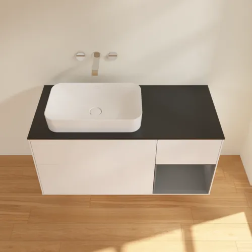 Bild von VILLEROY BOCH Finion Waschbeckenunterschrank, mit Beleuchtung, 3 Auszüge, 1200 x 603 x 501 mm, White Matt Lacquer / Anthracite Matt Lacquer / Glass Black Matt #G692GKMT