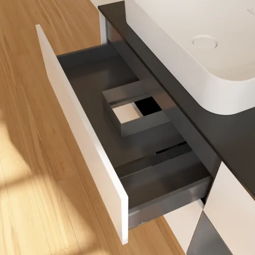 Bild von VILLEROY BOCH Finion Waschbeckenunterschrank, mit Beleuchtung, 3 Auszüge, 1200 x 603 x 501 mm, White Matt Lacquer / Anthracite Matt Lacquer / Glass Black Matt #G692GKMT