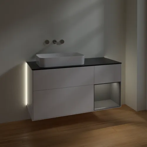 Bild von VILLEROY BOCH Finion Waschbeckenunterschrank, mit Beleuchtung, 3 Auszüge, 1200 x 603 x 501 mm, White Matt Lacquer / Anthracite Matt Lacquer / Glass Black Matt #G692GKMT