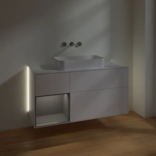 Bild von VILLEROY BOCH Finion Waschbeckenunterschrank, mit Beleuchtung, 3 Auszüge, 1200 x 603 x 501 mm, White Matt Lacquer / Anthracite Matt Lacquer / Glass White Matt #G701GKMT