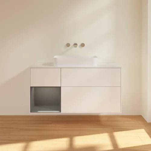 Bild von VILLEROY BOCH Finion Waschbeckenunterschrank, mit Beleuchtung, 3 Auszüge, 1200 x 603 x 501 mm, White Matt Lacquer / Anthracite Matt Lacquer / Glass White Matt #G701GKMT