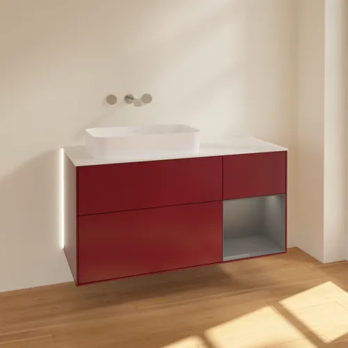 Bild von VILLEROY BOCH Finion Waschbeckenunterschrank, mit Beleuchtung, 3 Auszüge, 1200 x 603 x 501 mm, Peony Matt Lacquer / Anthracite Matt Lacquer / Glass White Matt #G691GKHB