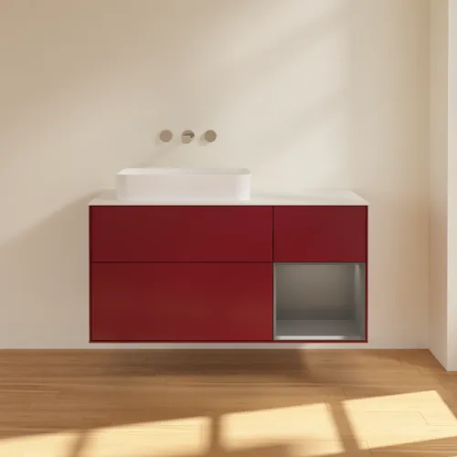 Bild von VILLEROY BOCH Finion Waschbeckenunterschrank, mit Beleuchtung, 3 Auszüge, 1200 x 603 x 501 mm, Peony Matt Lacquer / Anthracite Matt Lacquer / Glass White Matt #G691GKHB