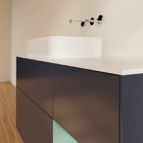 Bild von VILLEROY BOCH Finion Waschbeckenunterschrank, mit Beleuchtung, 3 Auszüge, 1200 x 603 x 501 mm, Midnight Blue Matt Lacquer / Olive Matt Lacquer / Glass White Matt #G691GMHG