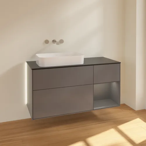 Bild von VILLEROY BOCH Finion Waschbeckenunterschrank, mit Beleuchtung, 3 Auszüge, 1200 x 603 x 501 mm, Anthracite Matt Lacquer / Anthracite Matt Lacquer / Glass Black Matt #G692GKGK