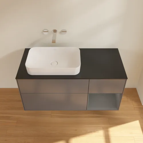 Bild von VILLEROY BOCH Finion Waschbeckenunterschrank, mit Beleuchtung, 3 Auszüge, 1200 x 603 x 501 mm, Anthracite Matt Lacquer / Anthracite Matt Lacquer / Glass Black Matt #G692GKGK