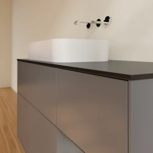 Bild von VILLEROY BOCH Finion Waschbeckenunterschrank, mit Beleuchtung, 3 Auszüge, 1200 x 603 x 501 mm, Anthracite Matt Lacquer / Anthracite Matt Lacquer / Glass Black Matt #G692GKGK