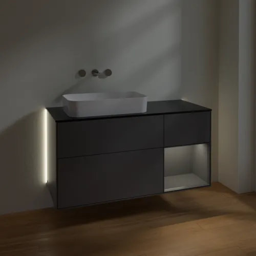 Bild von VILLEROY BOCH Finion Waschbeckenunterschrank, mit Beleuchtung, 3 Auszüge, 1200 x 603 x 501 mm, Anthracite Matt Lacquer / Anthracite Matt Lacquer / Glass Black Matt #G692GKGK
