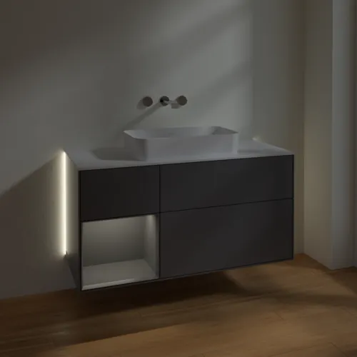 Bild von VILLEROY BOCH Finion Waschbeckenunterschrank, mit Beleuchtung, 3 Auszüge, 1200 x 603 x 501 mm, Anthracite Matt Lacquer / Anthracite Matt Lacquer / Glass White Matt #G701GKGK