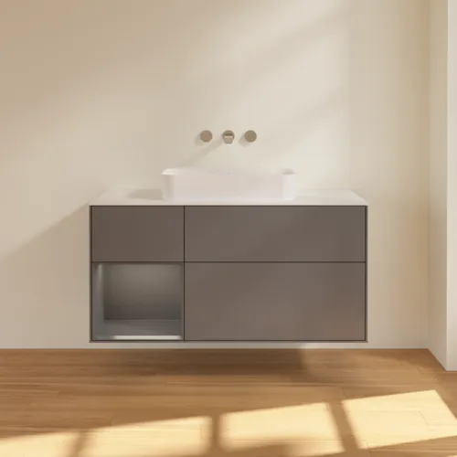 Bild von VILLEROY BOCH Finion Waschbeckenunterschrank, mit Beleuchtung, 3 Auszüge, 1200 x 603 x 501 mm, Anthracite Matt Lacquer / Anthracite Matt Lacquer / Glass White Matt #G701GKGK