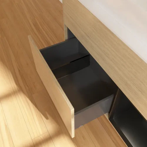 Bild von VILLEROY BOCH Finion Waschbeckenunterschrank, mit Beleuchtung, 2 Auszüge, 1000 x 603 x 501 mm, Oak Veneer / Black Matt Lacquer / Glass White Matt #G661PDPC