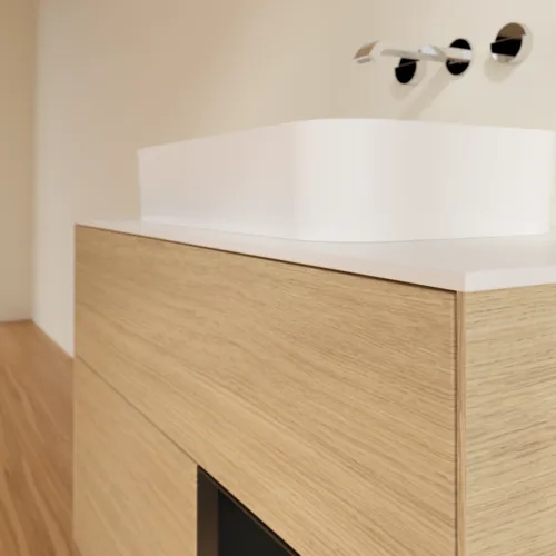 Bild von VILLEROY BOCH Finion Waschbeckenunterschrank, mit Beleuchtung, 2 Auszüge, 1000 x 603 x 501 mm, Oak Veneer / Black Matt Lacquer / Glass White Matt #G661PDPC