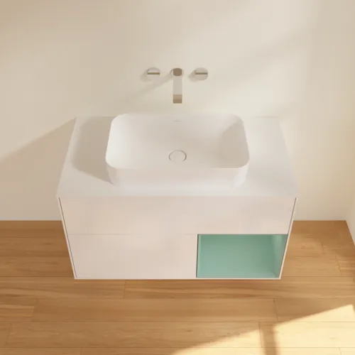 Bild von VILLEROY BOCH Finion Waschbeckenunterschrank, mit Beleuchtung, 2 Auszüge, 1000 x 603 x 501 mm, Glossy White Lacquer / Olive Matt Lacquer / Glass White Matt #G661GMGF