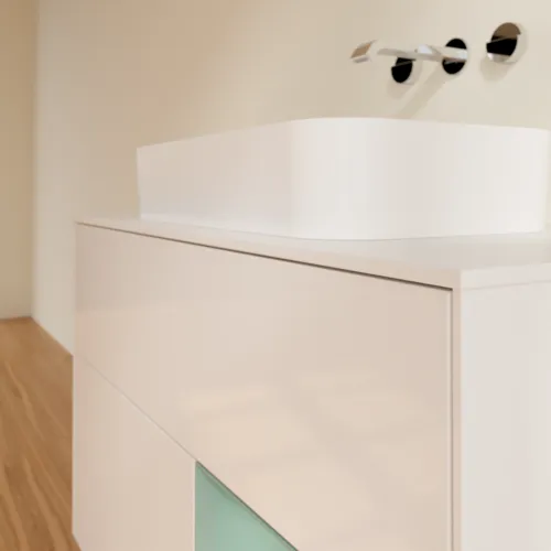 Bild von VILLEROY BOCH Finion Waschbeckenunterschrank, mit Beleuchtung, 2 Auszüge, 1000 x 603 x 501 mm, Glossy White Lacquer / Olive Matt Lacquer / Glass White Matt #G661GMGF