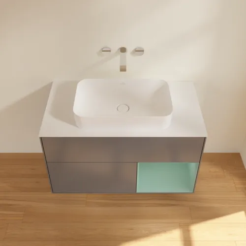 Bild von VILLEROY BOCH Finion Waschbeckenunterschrank, mit Beleuchtung, 2 Auszüge, 1000 x 603 x 501 mm, Anthracite Matt Lacquer / Olive Matt Lacquer / Glass White Matt #G661GMGK