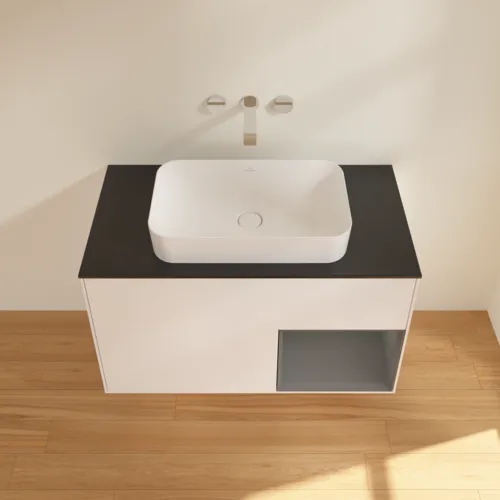 Bild von VILLEROY BOCH Finion Waschbeckenunterschrank, mit Beleuchtung, 2 Auszüge, 1000 x 603 x 501 mm, White Matt Lacquer / Anthracite Matt Lacquer / Glass Black Matt #G662GKMT