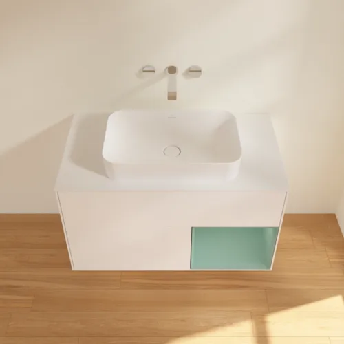 Picture of VILLEROY BOCH Finion Vanity unit, with lighting, 2 pull-out compartments, 1000 x 603 x 501 mm, White Matt Lacquer / Olive Matt Lacquer / Glass White Matt #G661GMMT