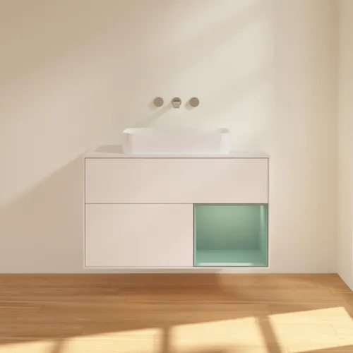 Picture of VILLEROY BOCH Finion Vanity unit, with lighting, 2 pull-out compartments, 1000 x 603 x 501 mm, White Matt Lacquer / Olive Matt Lacquer / Glass White Matt #G661GMMT