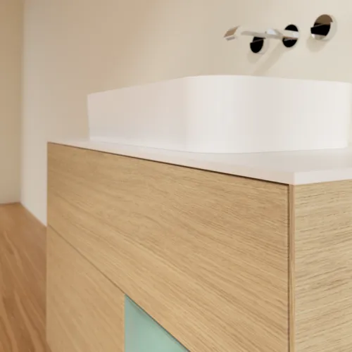 Bild von VILLEROY BOCH Finion Waschbeckenunterschrank, mit Beleuchtung, 2 Auszüge, 1000 x 603 x 501 mm, Oak Veneer / Olive Matt Lacquer / Glass White Matt #G661GMPC
