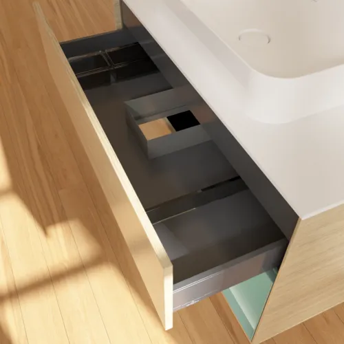 Bild von VILLEROY BOCH Finion Waschbeckenunterschrank, mit Beleuchtung, 2 Auszüge, 1000 x 603 x 501 mm, Oak Veneer / Olive Matt Lacquer / Glass White Matt #G661GMPC