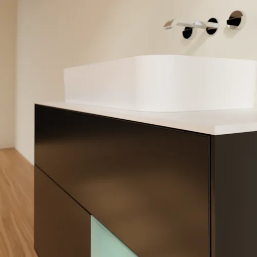 Bild von VILLEROY BOCH Finion Waschbeckenunterschrank, mit Beleuchtung, 2 Auszüge, 1000 x 603 x 501 mm, Black Matt Lacquer / Olive Matt Lacquer / Glass White Matt #G661GMPD