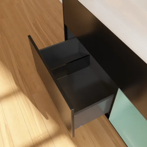 Bild von VILLEROY BOCH Finion Waschbeckenunterschrank, mit Beleuchtung, 2 Auszüge, 1000 x 603 x 501 mm, Black Matt Lacquer / Olive Matt Lacquer / Glass White Matt #G661GMPD
