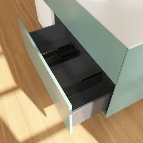 Bild von VILLEROY BOCH Finion Waschbeckenunterschrank, mit Beleuchtung, 3 Auszüge, 1200 x 603 x 501 mm, Olive Matt Lacquer / Glossy White Lacquer / Glass White Matt #G701GFGM