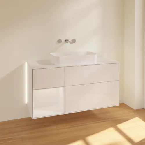 Bild von VILLEROY BOCH Finion Waschbeckenunterschrank, mit Beleuchtung, 3 Auszüge, 1200 x 603 x 501 mm, Glossy White Lacquer / Glossy White Lacquer / Glass White Matt #G701GFGF