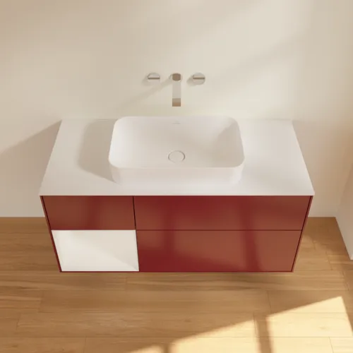 Bild von VILLEROY BOCH Finion Waschbeckenunterschrank, mit Beleuchtung, 3 Auszüge, 1200 x 603 x 501 mm, Peony Matt Lacquer / Glossy White Lacquer / Glass White Matt #G701GFHB