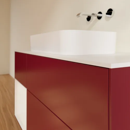 Bild von VILLEROY BOCH Finion Waschbeckenunterschrank, mit Beleuchtung, 3 Auszüge, 1200 x 603 x 501 mm, Peony Matt Lacquer / Glossy White Lacquer / Glass White Matt #G701GFHB