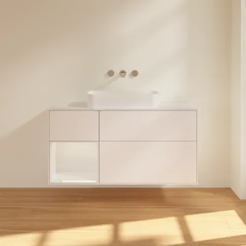 Bild von VILLEROY BOCH Finion Waschbeckenunterschrank, mit Beleuchtung, 3 Auszüge, 1200 x 603 x 501 mm, White Matt Lacquer / Glossy White Lacquer / Glass White Matt #G701GFMT