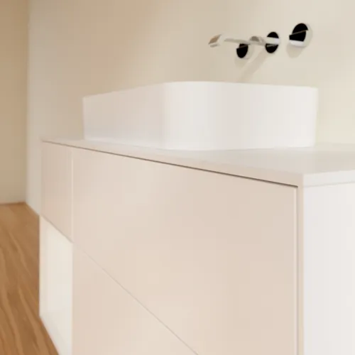 Bild von VILLEROY BOCH Finion Waschbeckenunterschrank, mit Beleuchtung, 3 Auszüge, 1200 x 603 x 501 mm, White Matt Lacquer / Glossy White Lacquer / Glass White Matt #G701GFMT