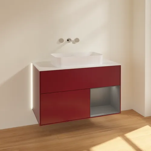 Bild von VILLEROY BOCH Finion Waschbeckenunterschrank, mit Beleuchtung, 2 Auszüge, 1000 x 603 x 501 mm, Peony Matt Lacquer / Anthracite Matt Lacquer / Glass White Matt #G661GKHB