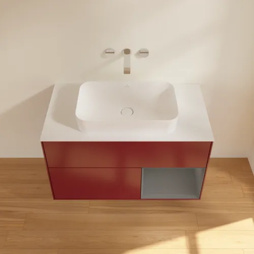 Bild von VILLEROY BOCH Finion Waschbeckenunterschrank, mit Beleuchtung, 2 Auszüge, 1000 x 603 x 501 mm, Peony Matt Lacquer / Anthracite Matt Lacquer / Glass White Matt #G661GKHB