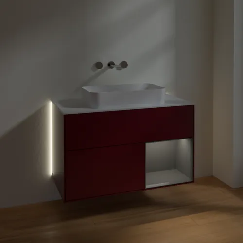 Bild von VILLEROY BOCH Finion Waschbeckenunterschrank, mit Beleuchtung, 2 Auszüge, 1000 x 603 x 501 mm, Peony Matt Lacquer / Anthracite Matt Lacquer / Glass White Matt #G661GKHB