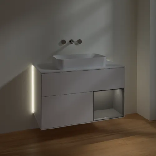 VILLEROY BOCH Finion Waschbeckenunterschrank, mit Beleuchtung, 2 Auszüge, 1000 x 603 x 501 mm, Glossy White Lacquer / Anthracite Matt Lacquer / Glass White Matt #G661GKGF, Bild 5