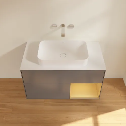 Bild von VILLEROY BOCH Finion Waschbeckenunterschrank, mit Beleuchtung, 2 Auszüge, 1000 x 603 x 501 mm, Anthracite Matt Lacquer / Gold Matt Lacquer / Glass White Matt #G661HFGK