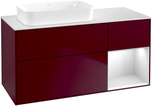 Зображення з  VILLEROY BOCH Finion Vanity unit, with lighting, 3 pull-out compartments, 1200 x 603 x 501 mm, Peony Matt Lacquer / White Matt Lacquer / Glass White Matt #G691MTHB